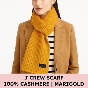 J Crew Cashmere Ribbed Scarf Marigold Mustard Quiet Luxury OS